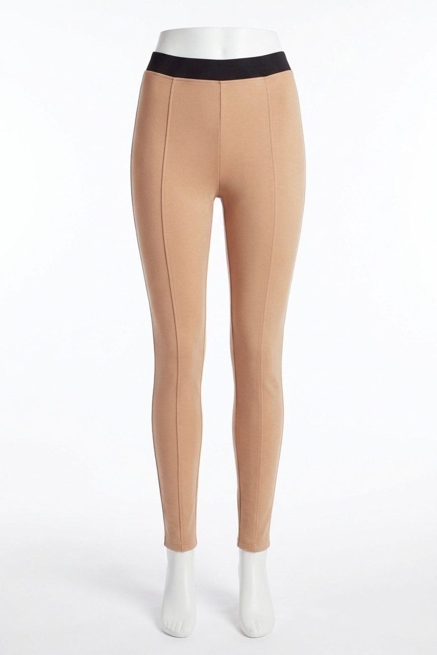 NEW KENSIE elastic waistband compression ponte leggings in brown